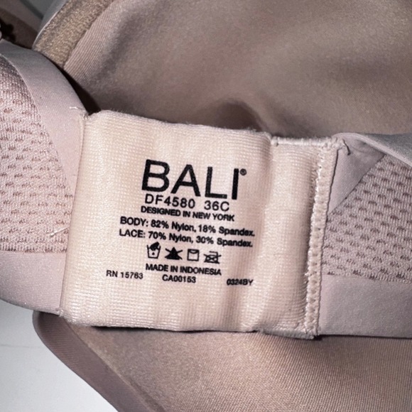 Bali Full Coverage Bra 36C Beige DF4580 Underwire Lace Trim Cushioned Strap - Picture 3 of 3